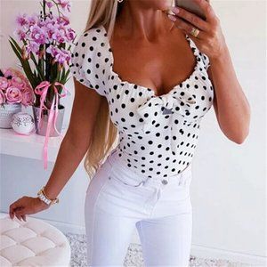 BOUTIQUE POLKA DOTTED SHORT SLEEVE BLOUSE